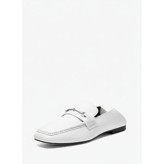 Michael Kors White Leather Loafer Silver Hardware (40R5LEFP1L-WHITE) Women