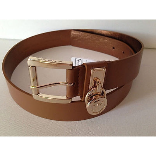 Michael Kors Hamilton Padlock Leather Belt Brown, Women