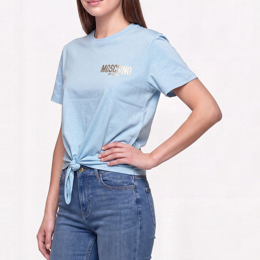 Moschino Swim Foil Logo Knot-Hem T-shirt Light Blue (A07119411-0305), Women