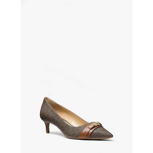 Michael Kors Mandy Monogram Kitten Heel Pump Brown, Women