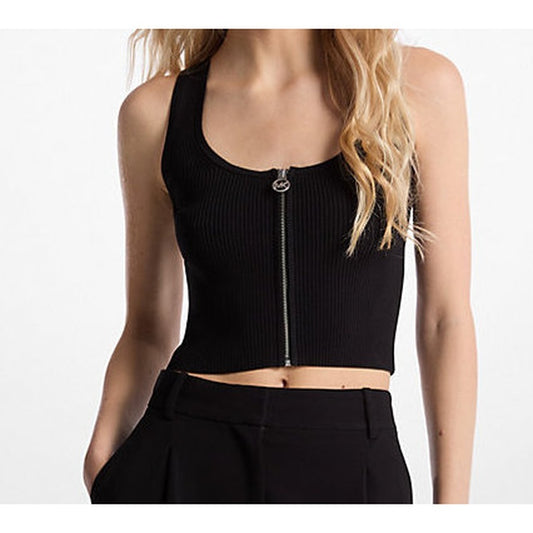 Michael Kors Ribbed Zip Tank Top Black, Women