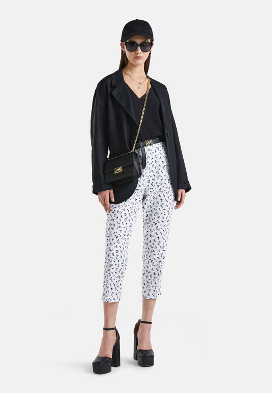 United Colors of Benetton Patterned Trousers In Pure Linen White (4BE21A0BE-A11) Women