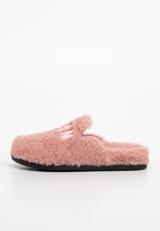MSGM TONE ON TONE EMBROIDERED LOGO FAUX LAMB FUR FUSSBETT MULES Pink (ZZO2Q3L01-J00) Kids