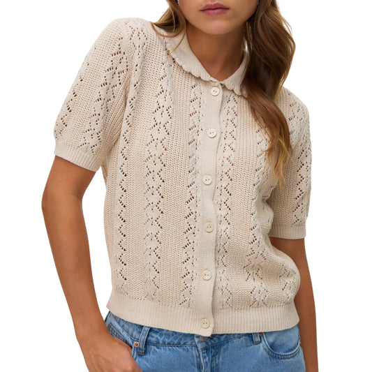 Vero Moda Daria SS Poloneck Knit Cardigan (10339428-OATMEAL) Women