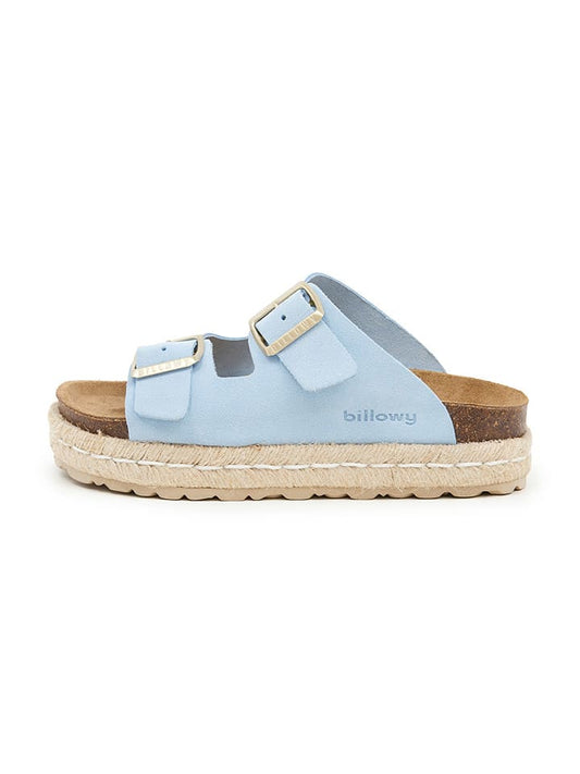 billowy Leather Mules Light Blue Women