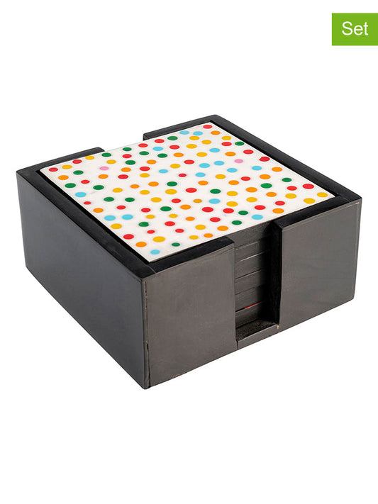 Kare 7-Piece Set: Coaster "Artistic" Black / Multicolour (W)12 x (H)5,5 x (D)12 cm Unisex