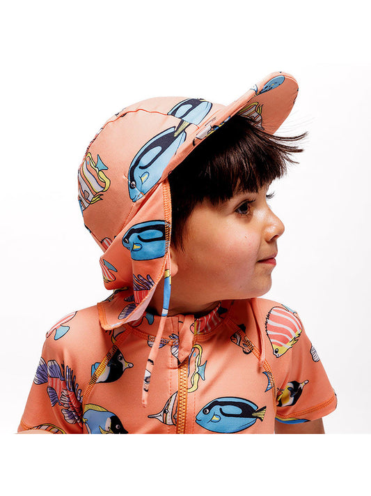 Småfolk Neck Flap Cap "Fisch" Orange / Multicolour Men