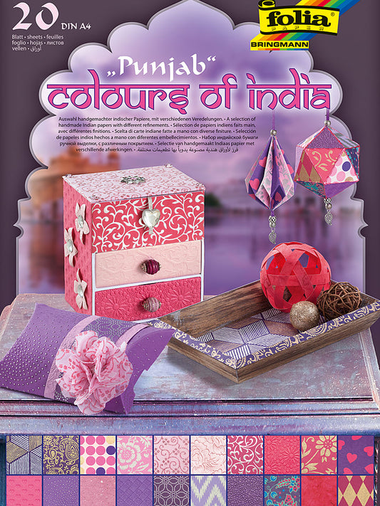 folia PAPER Natural Paper "Colours of India - Punjab" Pink / Purple 20 sheets - DIN A4 Unisex
