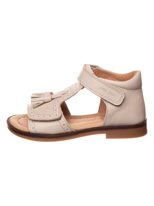 POM POM Leather Sandals Beige Kids