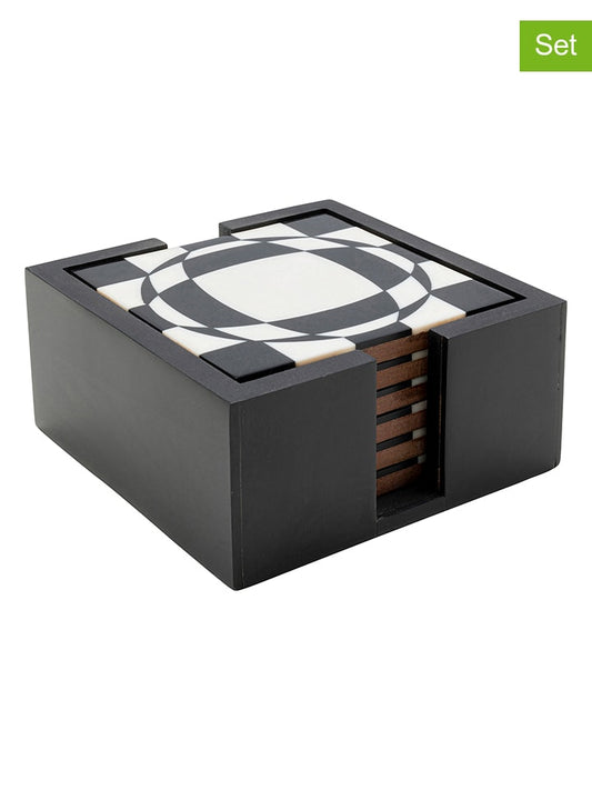 Kare 7-Piece Set: Coaster "Miracle" Black / White (W)12 x (H)6 x (D)12 cm Unisex