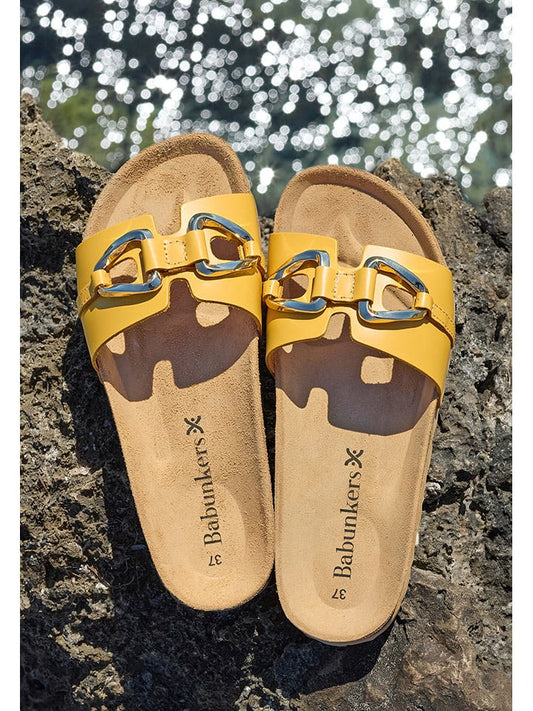 BABUNKERS Family Leather Mules Yellow Women