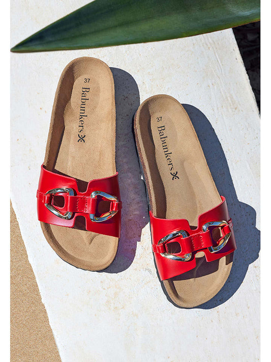 BABUNKERS Family Leather Mules Red Women
