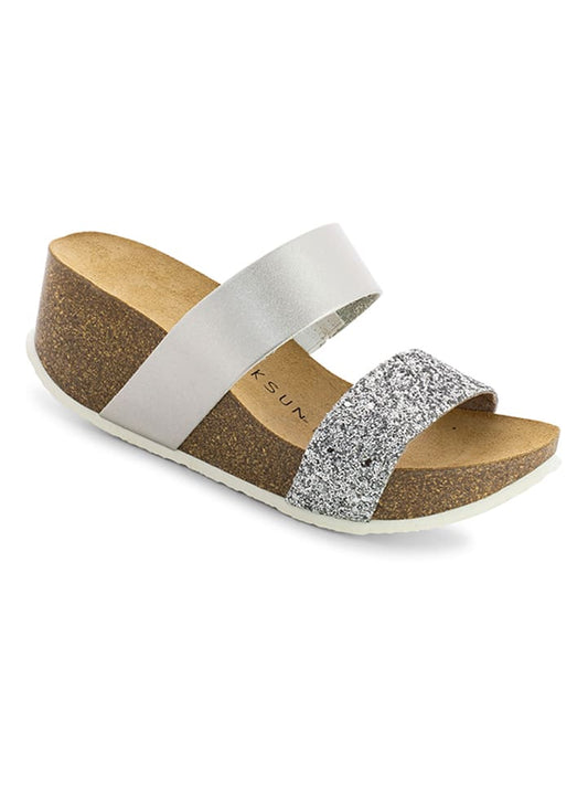 BACKSUN Wedge Mules Silver Women