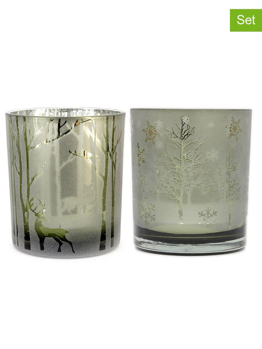 SiL Interiors 2-Piece Set: Lantern ''Deer/ Tree'' Green (H)10 x Ø 8,8 cm Unisex