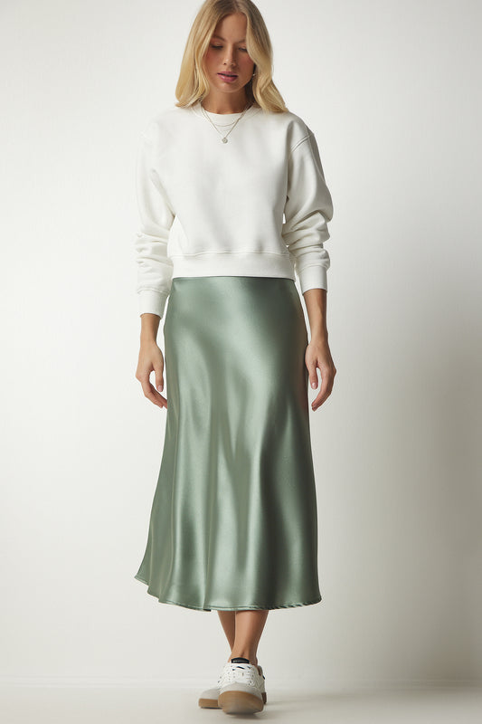 Happiness İstanbul Women's Green Satin Surface Skirt Light Green Women