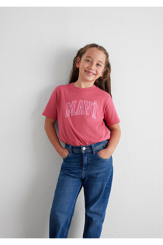Mavi Logo Printed Pink T-Shirt Regular Fit - Normal Cut Women