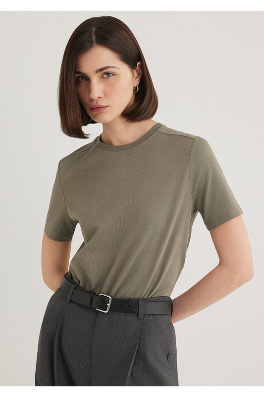 Mavi Green Crew Neck Basic T-Shirt - Regular Fit Women