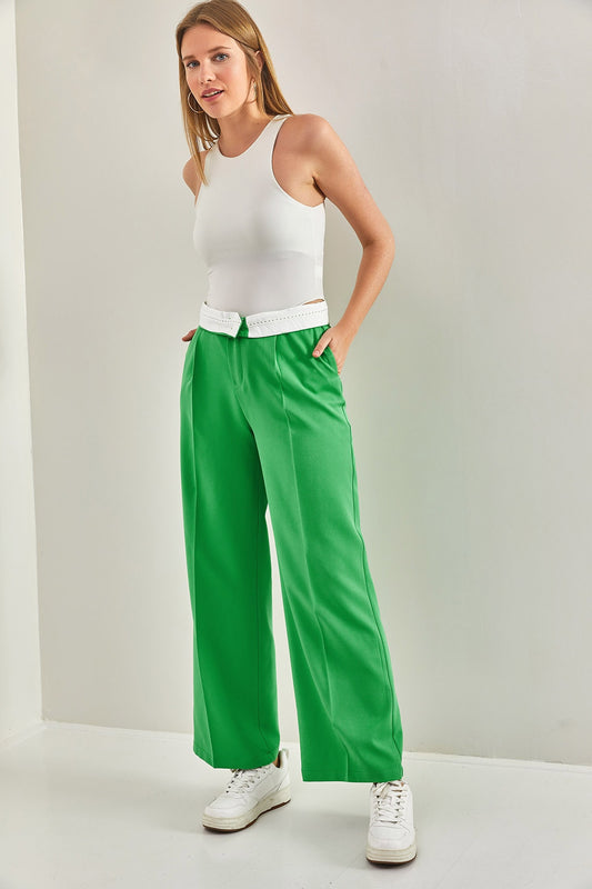 Bianco Lucci Women's Belt Lined Trousers Green Women