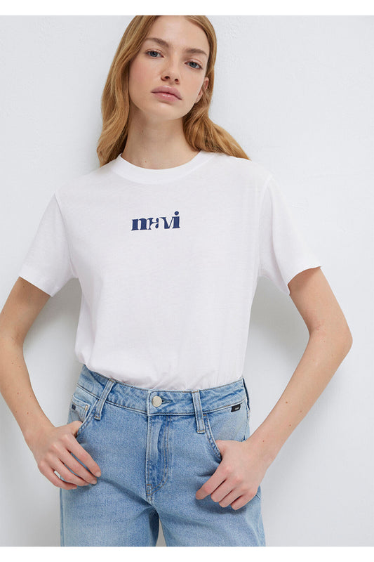 Mavi Printed White T-Shirt Regular Fit - Regular Women