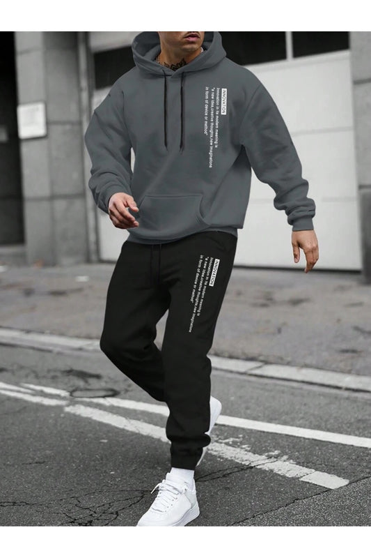 MOONBULL Men's Innovation Printed Hooded Tracksuit Set Smoke-black Men