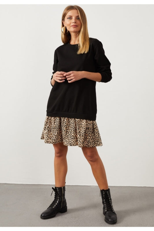 Cool & Sexy Women's Black Leopard Patterned Sweat Dress B16 Women