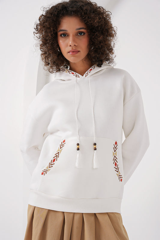 Bigdart Oversize White Sweatshirt with Embroidery Detail Women