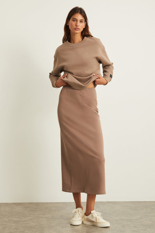 GRIMELANGE Riya Women's 100% Organic Cotton 3 Yarn Non-Raised Maxi Mink Skirt Women