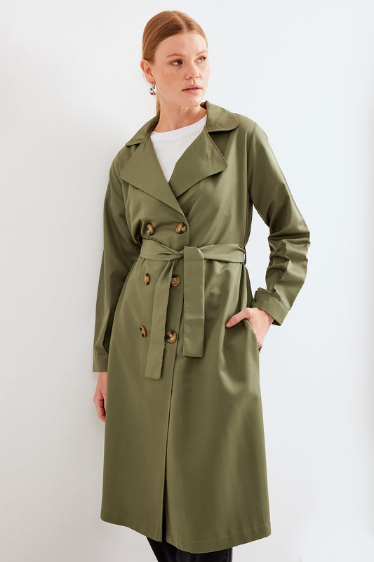 Bigdart Double Breasted Collar Trench Coat - Khaki Women
