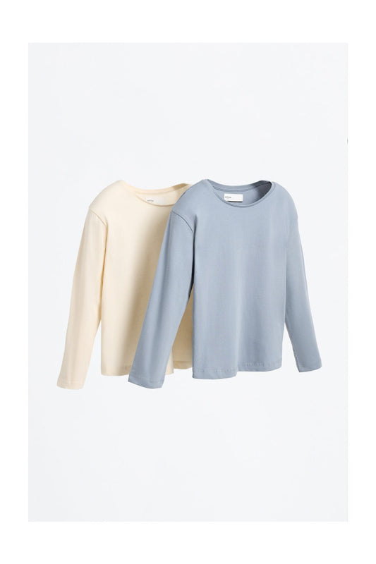LEFTIES Kids Pack of 2 Basic Long Sleeve T-Shirts Ecru Women