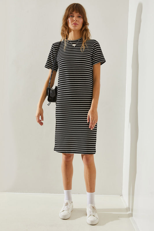 Bianco Lucci 60251344 Model Striped Women's Seersucker Dress Black Women
