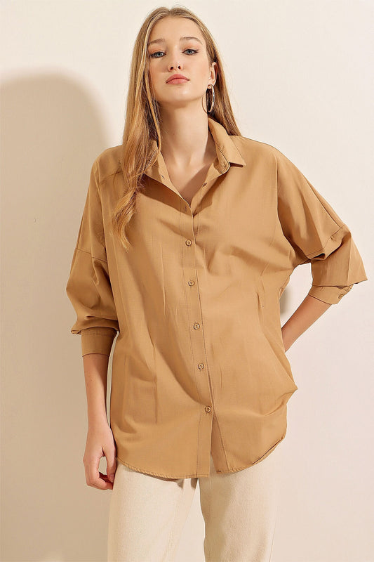 Bigdart Oversize Long Basic Shirt - Biscuit Women