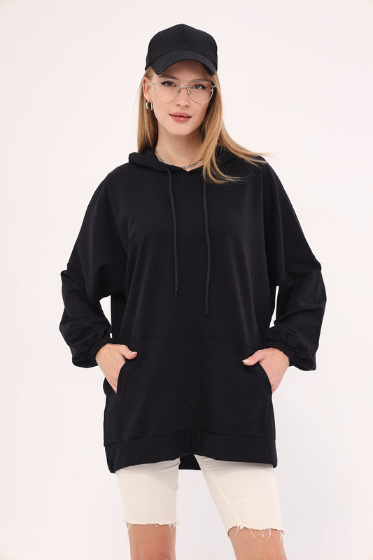armonika Women's Black Hooded Sweatshirt with Pocket Women