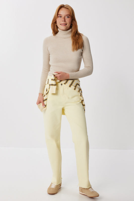 Happiness İstanbul Women's Beige Turtleneck Ribbed Lycra Sweater Women
