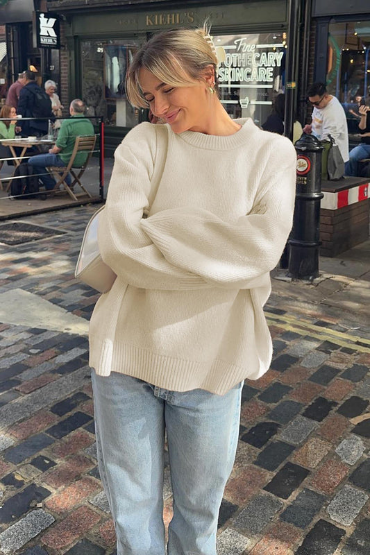 Madmext Ecru Crew Neck Oversize Knitwear Sweater Women