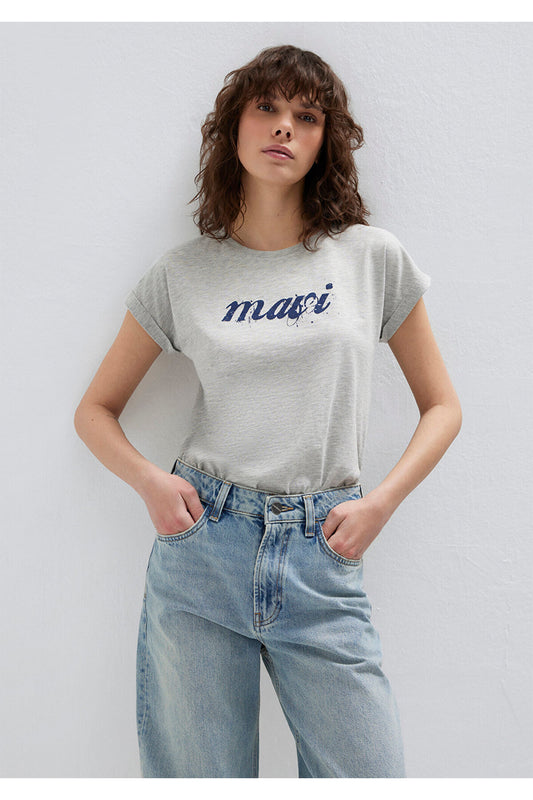 Mavi Gray Logo Printed Loose Cut T-Shirt Women