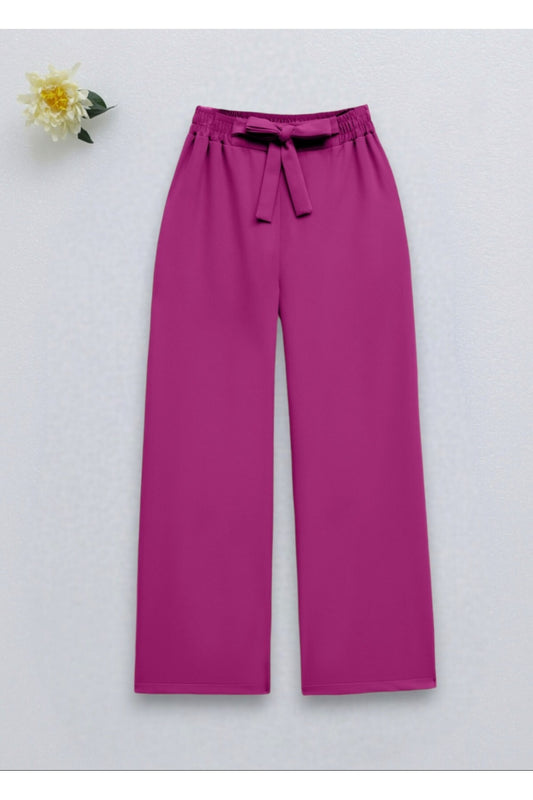 Modamorfo Double Wide Leg Trousers with Lace-Up Waist -Pomegranate Flower Pomegranate Blossom Women