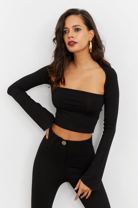 Cool & Sexy Women's Black Window Crop Blouse Women