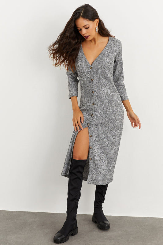 Cool & Sexy Women's Gray Buttoned Dress Women