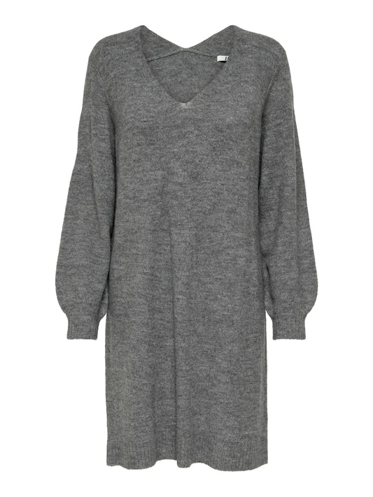 Elanora Long Sleeve V-Neck Dress Dark Grey Melange (15207844) Women
