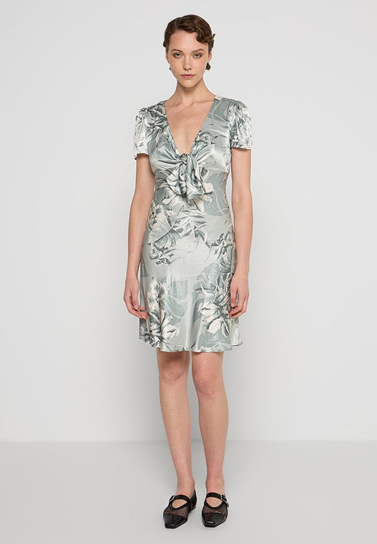 KNEE-LENGHT DRESS, FOR WOMEN, V-NECK, SHORT SLEEVES, PATTE Women