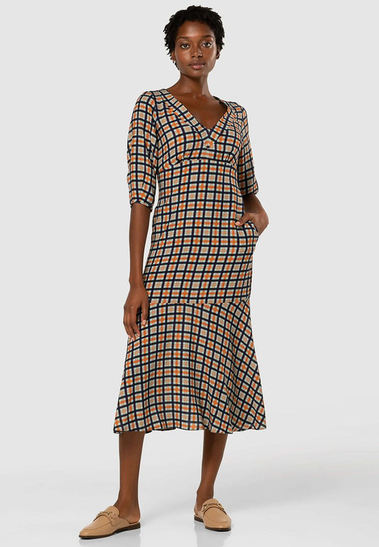 Closet London V Neck Midi Dress D7790 Beige (ZZO2JYG04-K00) Women