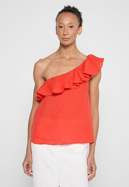 WMB-SYMI-Linen Ruffle One Shoulder Top Women