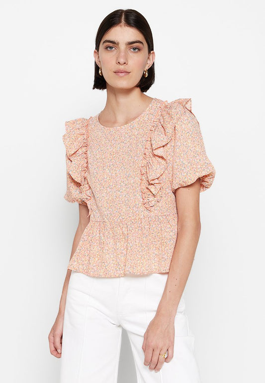 JDYEVELYN S/S FRILL TOP WVN LO Women