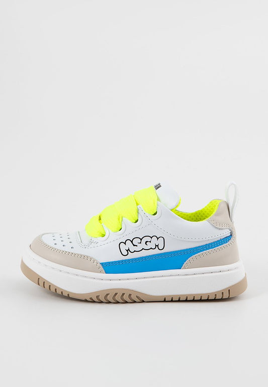 CONTRASTING PRINTED LOGO LEATHER LACE-UP LOW SNEAKERS Kids Unisex
