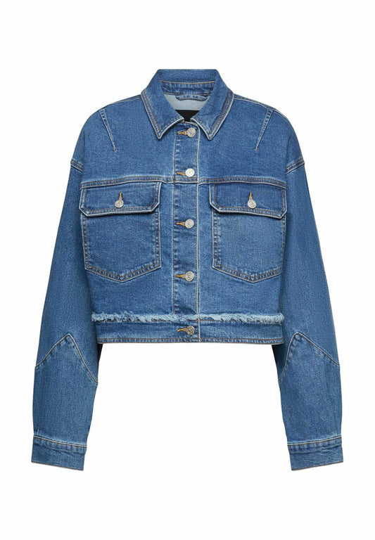 Verkürzte Jeansjacke mit fransigem Besatz Women
