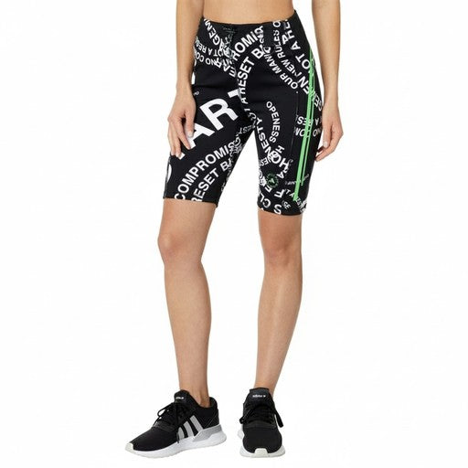 Adidas Text Print Bike Shorts Black White Green, Women
