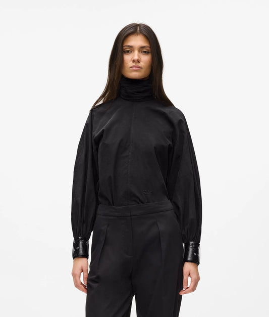 Karl Lagerfeld Patent Leather Detail Blouse Black (A4W11013999) Women