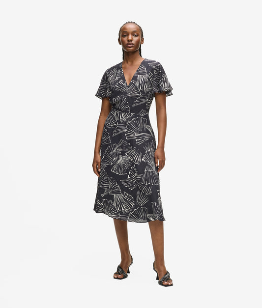 Karl Lagerfeld Printed V Neck Dress Linear Fan Black (B1W130572MD) Women