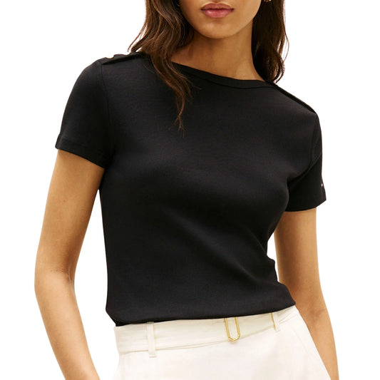 Tommy Hilfiger Gold Button Slim Shirt Black (WW0WW49250-BDS) Women