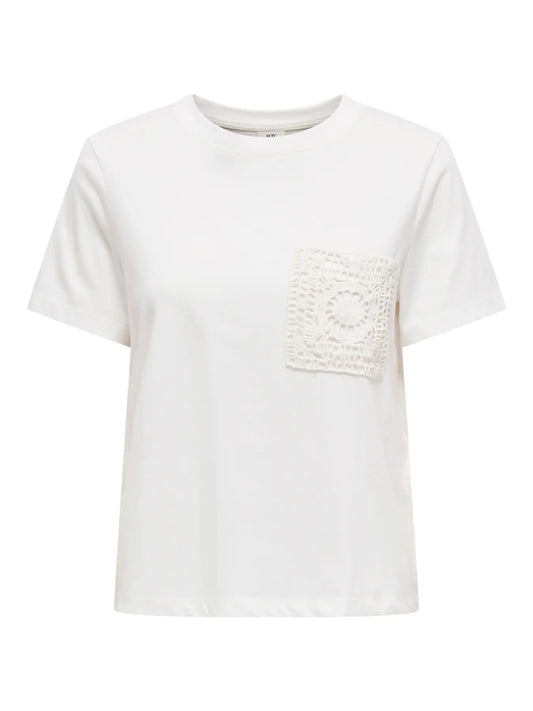 Selma Short Sleeve Crochet Pocket Top Cloud Dancer (15322073) Women